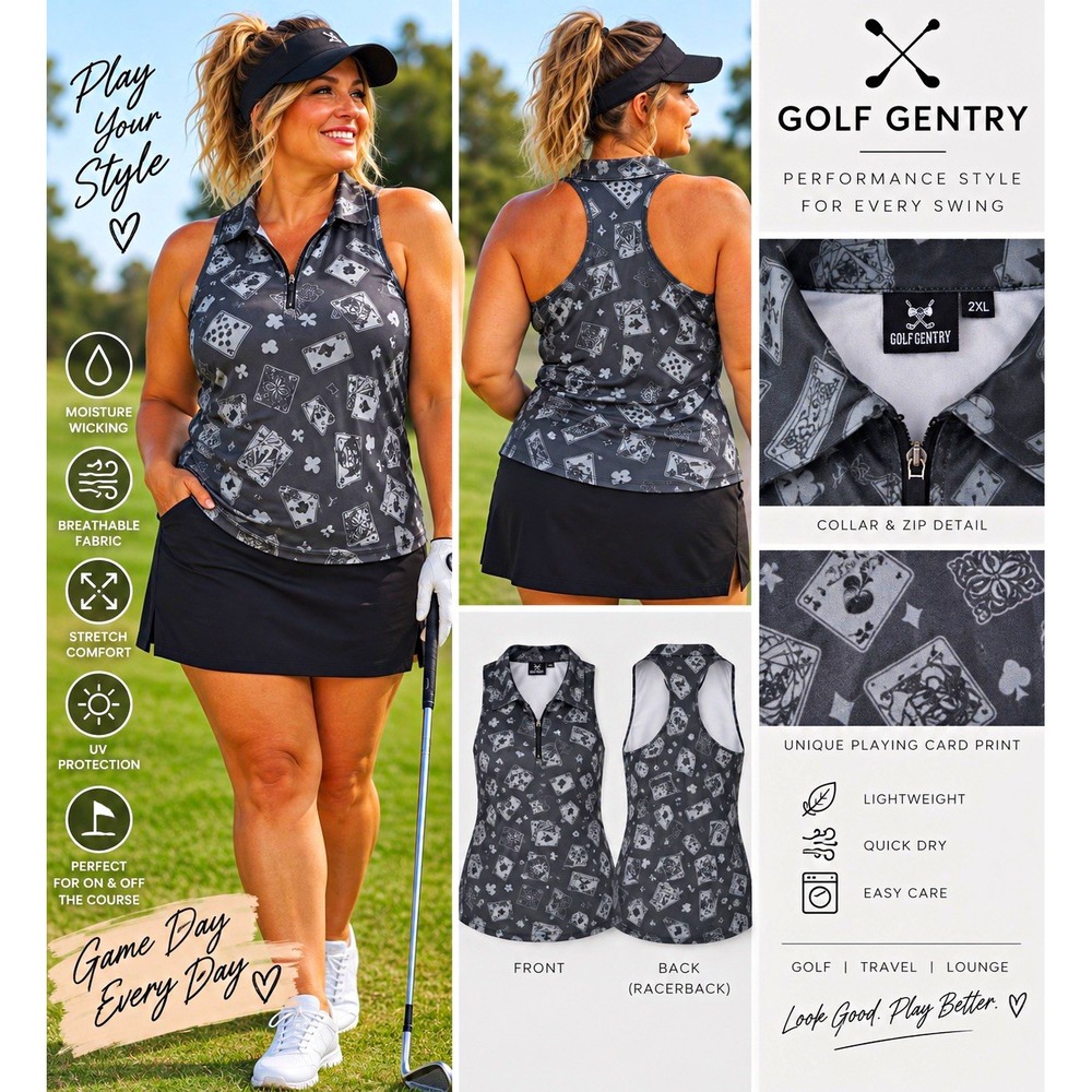 Women's Golf Polo 2XL Playing Cards Casino Racerback Sleeveless Golfcore